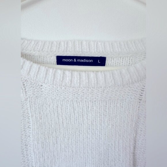 moon  madison White Crew Neck Sweater with Patchwork Detailing L - Picture 6 of 6